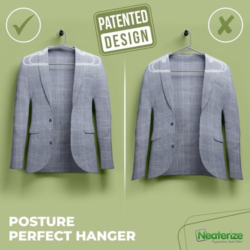 NEATERIZE Clothes Hangers Plastic 100 Pack for Adults - Plastic Hangers, The Perfect Coat Hanger and Space Saving Clothes Hangers for Closet - Grey Hangers - Image 3