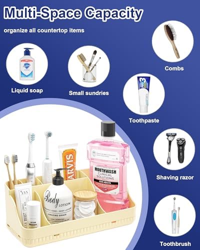 Bathroom Counter Organizer and Storage, 7 Slots Detachable Toothbrush Holders for Bathrooms, Anti-Slip Electric Toothbrush and Toothpaste Holder Countertop Vanity Organizer Accessories for Adults Kids - Image 6