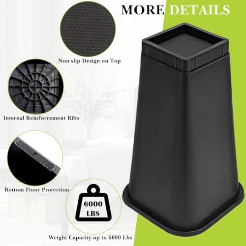 4 Pack Furniture Risers 10 Inch, Bed Risers Heavy Duty for Table Desk Couch Chair Sofa Cabinet Bed Frame Dorm, Square Table Leg Risers Lift Height 10", Black - Image 5
