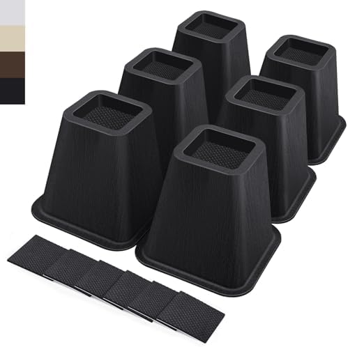 ANNKUT 6 Inch Heavy Duty Bed Risers, Furniture Risers for Desk, Chair, Table or Sofa, Couch Lift Risers, Supports up to 2200 lbs per Leg(6 Pack Black) by ANNKUT