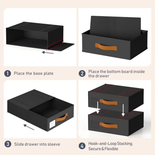 DIMJ Underwear Drawer Organizer, Stackable Bra Organizer for Closet 4 Pack, Bra Storage With Fabric Storage Drawers, Collapsible Closet Organizers for Clothes, Socks, Bra, Scarf, Baby Clothes, Black - Image 5