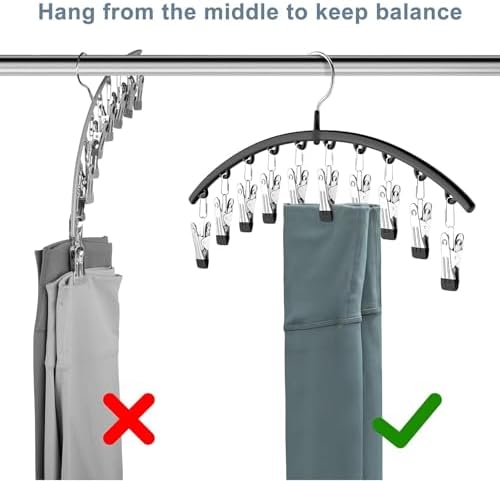 Volnamal Legging Organizer for Closet,2 Pack Metal Yoga Pants Hangers w/10 Clips Hold 20 Leggings,Space Saving Hanging Closet Organizer Clothes Hanger College Dorm Essentials Apartment Essential,Black - Image 5