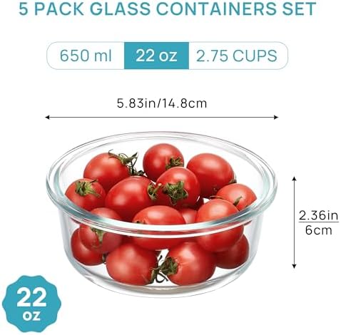 Vtopmart 5Pack 22oz Glass Storage Containers with Lids, Green, Round - Image 2