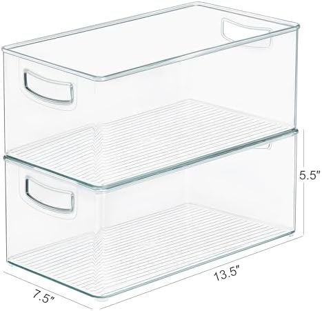 Heyuzb 2 Pack Clear Freezer Organizer Bins Stackable Storage Bins with Side Handles for Kitchen Pantry Cabinet Organzation and Storage - Image 2