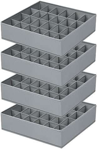 Sock Organizer 4 Pack, 24 Cell Underwear Organizer Foldable Underwear Storage, Sock and Underwear Drawer Organizer for Socks Ties Underwear Belts. (Grey) by EasortmPackingCubes