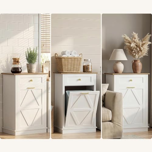 YESHOMY 10 Gallon Tilt Out Trash Cabinet with Drawer, White - Image 5