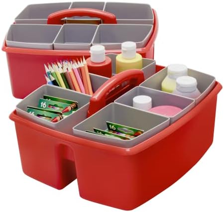 Storex Large Classroom Caddy with Cups, 13 x 11 x 6.575 Inches, Red, Case of 2 (00981U02C) by Storex