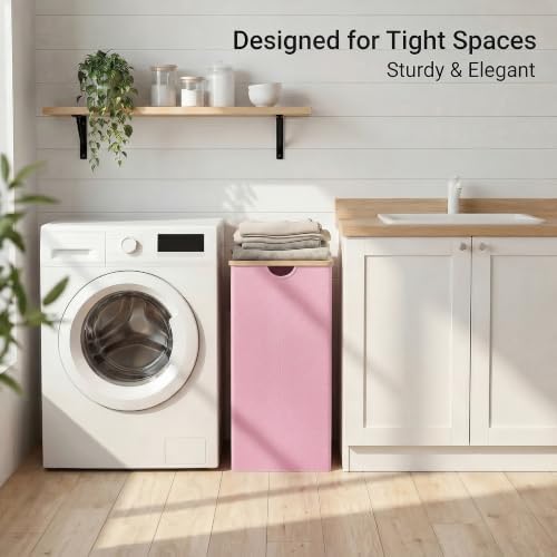 efluky Slim Laundry Hamper with Lid and Removable Bag, 100L Pink - Image 6