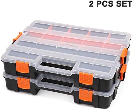 CASOMAN Tool Box Organizer Interlocking Black Small Parts Organizer for Fasteners and Crafts w/Removable Dividers (2 Piece Pack) - Image 2