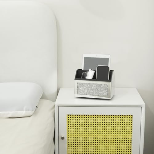 360 Rotating TV Remote Control Holder Storage Caddy for Pad Phone Pen and Pencils, Makeup Brush, Silver Crushed Diamond Desk Organizer for Bedroom Livingroom - Image 2