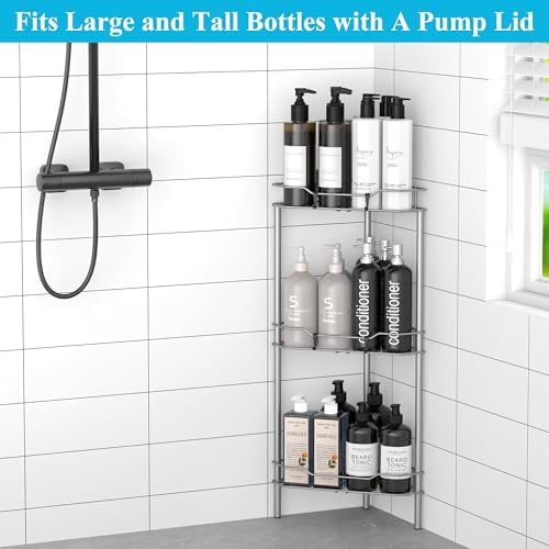 HuggieGems Metal Floor Standing Corner Shower Caddy, Gray, 3 Tier - Image 4