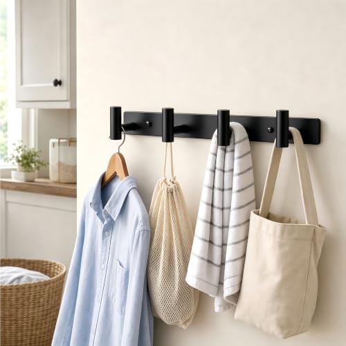 Wall Mounted Coat Rack-4 Hooks, Heavy Duty Stainless Steel Wall Hooks for Towel Coat Bag, Hat Rack Coat Hanger Coat Hooks Towel Racks for Bathroom Entryway Kitchen Hotel Office (Black, 1 Pack) - Image 3