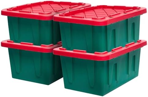 HOMZ Durabilt Plastic Storage Bins with Lids, 27 Gal, Green/Red, 4 Pack by Homz