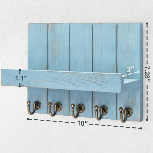 Rebee Vision Key Holder Wall Mount with Shelf for Entryway, Distressed Blue - Image 6