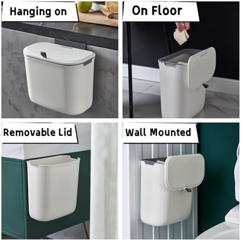Ninestars 1.3 Gallon Kitchen Compost Bin, Cabinet Door Trash Can, White Plasitc Small Garbage Can withLid, 5 Liters Hanging Trash Can for Kitchen, Bathroom, Bedroom, RV (White) - Image 5