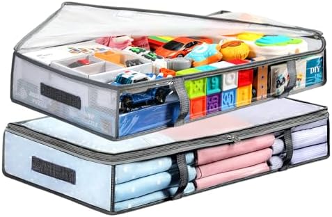 LANDNEOO 2 Pack Under Bed Storage Containers Bins, Humid-Proof Plastic Underbed Storage Bins, Clothes Storage and Organization Bags, Under the Bed Blanket Storage with Handles for Clothes, Bedroom by MakeLifeBetterEasier