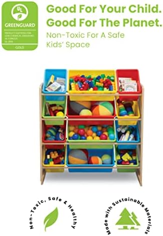 Delta Children Kids Toy Storage Organizer with 12 Plastic Bins - Greenguard Gold Certified, Natural/Primary - Image 4