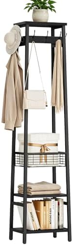 Coat Rack with Metal Basket and Storage Shelves by Cerlyunzan