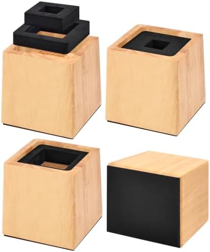 Wooden Bed Risers 4 Inch Heavy Duty, Support 2500 lbs, Nature by OYMVEKIK