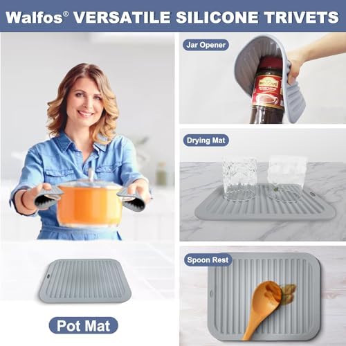 Walfos Silicone Trivets for Hot Pots and Pans - Heat Resistant Hot Pads for Kitchen Counter- 4 Pcs Multi-Purpose & Versatile Trivet Mat - Long-Lasting & Flexible Silicone Hot Pad（Gray） - Image 3
