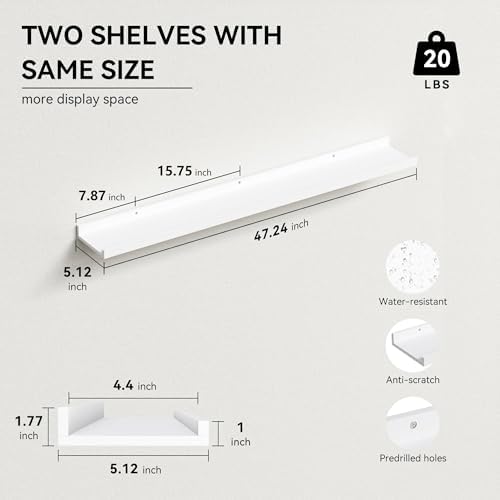 Boswillon Floating Shelves Set of 2, Long Wall Shelf with Lip, 48in, White - Image 3