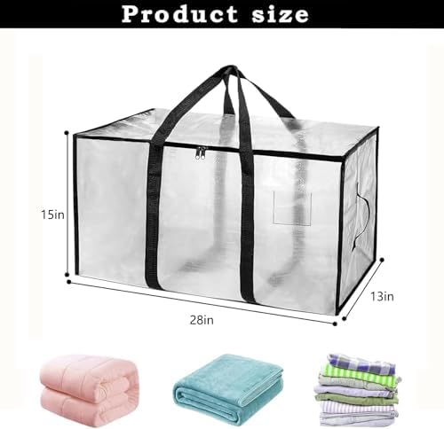 Moving Bags Extra Large 8 Pack - Heavy Duty Storage Totes with Wrap-Around Handles & Reinforced Zippers - Foldable Moving Box Alternative, Water-Resistant for Dorm, Closet & Under Bed Storage (Clear) - Image 2