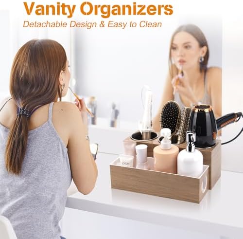 GFWARE Hot Hair Styling Tool Organizer with 3 Stainless Steel Cups, Wood - Image 3