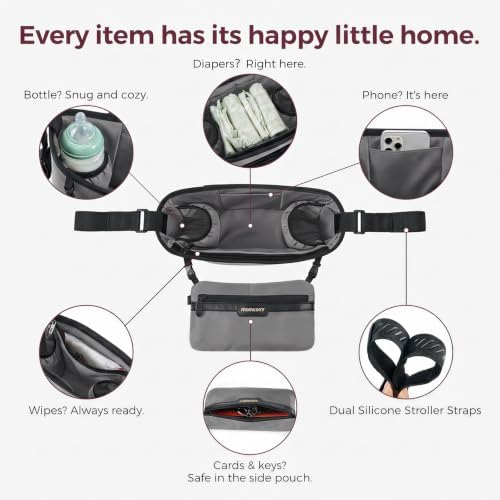 Momcozy Universal Stroller Organizer, Slim Stroller Caddy with 2 Insulated Cup Holders, Non-Slip Silicone Straps, Detachable Mini Pouch, Dense-Weave Parent Console for UPPAbaby, Doona, Graco & More - Image 4