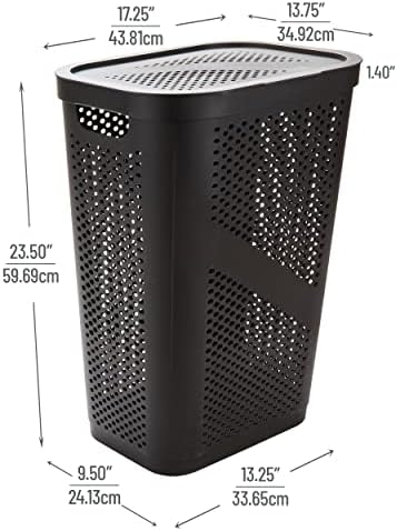 Mind Reader Slim Laundry Hamper with Lid, 60L Clothes Basket, Ventilated Plastic, Brown - Image 3