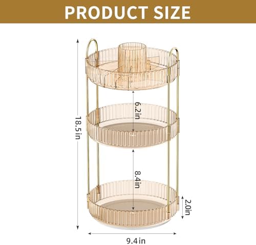 360° Rotating Makeup Organizer, Large-Capacity Skincare Make Up Storage 3 Tier Perfume Organizers Cosmetic Dresser Organizer with Makeup Brush Holder, Fits Bedroom, Bathroom, Vanity Shelf Countertop - Image 6