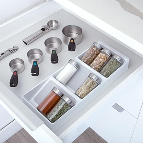 Smart Design 3 Section Plastic Spice Rack Drawer - Non-Slip Lining and Feet - BPA Free - Seasoning Jars, Makeup Storage, Countertop Bottle Tray, 3 Tier - Pantry Kitchen Organizer - White with Gray - Image 2