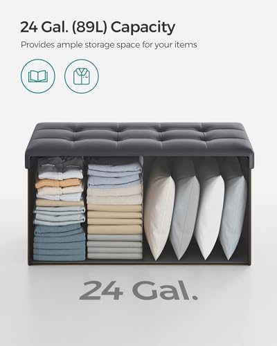 SONGMICS 30 Inches Folding Storage Ottoman Bench with Flipping Lid - Image 5