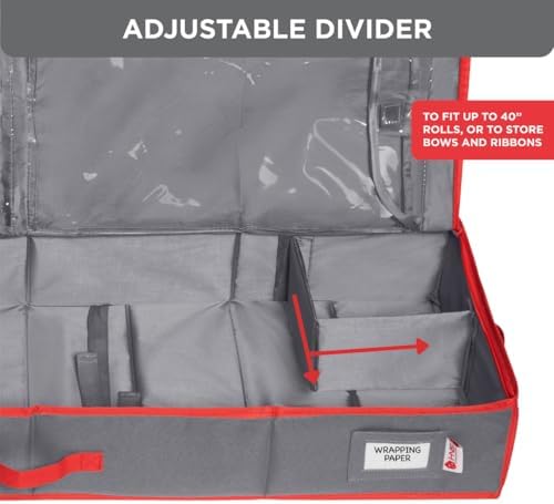 HOLDN’ STORAGE Premium Wrapping Paper Storage Container, Grey/Red Trim - Image 6