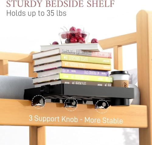COLMO Folding Bedside Shelf with Cupholder, Clip-On Bedside Table, Black - Image 6
