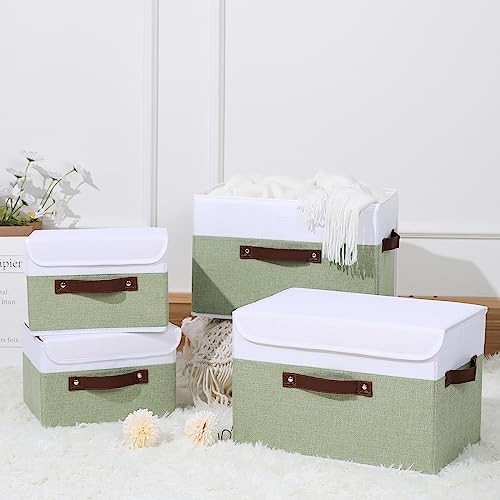ANMINY Fabric Storage Box Bins with Lids, Green White, 10"x8"x7", 2 Pack - Image 7