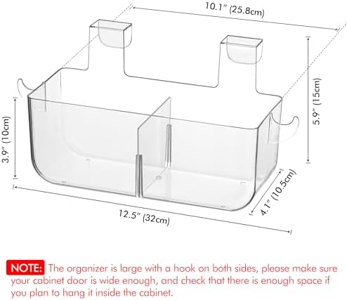 Poeland 2 Pack Over Cabinet Door Organizer, Plastic Storage Bin with 2 Hooks, Over Cabinet Holder for Kitchen, Pantry, Bathroom, Inside or Outside Door (Transparent) - Image 6