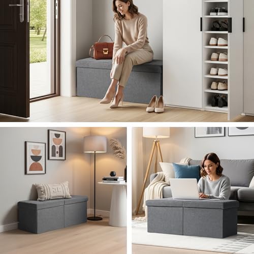 35-INCH Storage Ottoman Bench, Footrest with Storage, End of Bed Bench Coffee Table for Living Room, Bedroom, Entryway, Dark Gray - Image 7