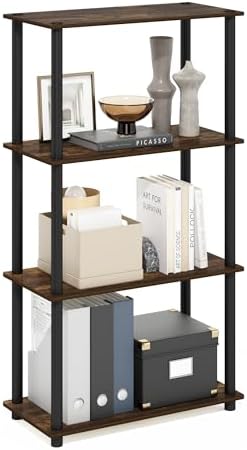 Furinno Turn-N-Tube Storage Shelves, 4-Tier Toolless Book Shelf, Corner Shelf, Toolless Open Shelves, for Organization and Storage, Living Room, Garage, Home Office, Amber Pine by Furinno-FitsYourSpaceFitsYourBudget