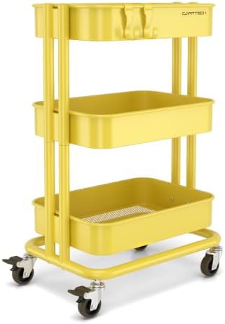 3 Tier Rolling Cart Metal Utility Cart with Lockable Wheels Home Office by CARTTECH