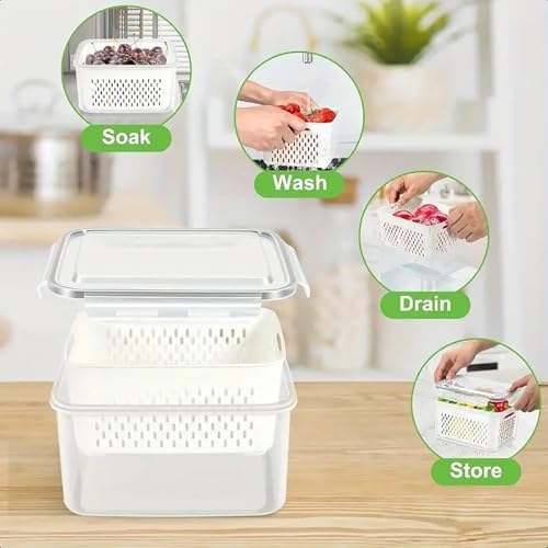 3pcs 4 in 1 Fruit Storage Containers for Fridge with Removable Colanders - Image 3