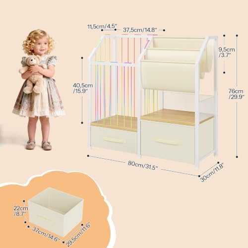 HOOBRO Kids Bookshelf and Toy Storage Organizer, Stuffed Animal Storage with Sling Bookshelf and Non-Woven Drawers, Children Bookcase for Nursery, Playroom, Kids Room White and Natural WN37CW01 - Image 3