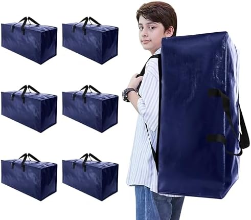 NATURELUX Heavy Duty Moving Bags with Backpack Straps and Strong Handles, Alternative to Moving Boxes and Storage Totes for Dorm Room Essentials, 6 Pack, Blue by NATURELUX