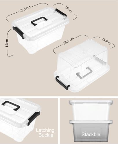 NUMIFUN Plastic Storage Bins With Lids 6 Pack Storage Organizer Bins, 7 Quart Stackable Storage Bins with Lids and Black Handle Buckle Easy for Home Office Organization, White - Image 2