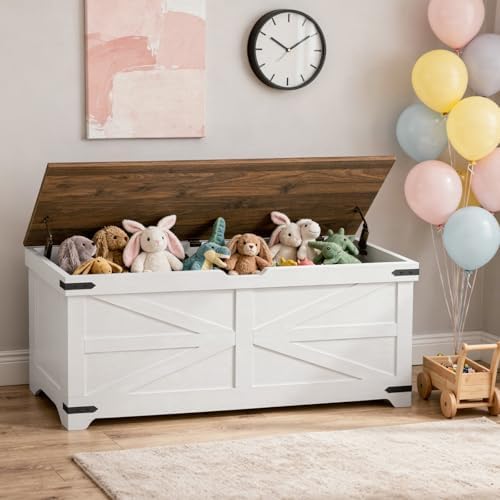 MAHANCRIS Large Toy Chest, 47.2" Wooden Toy Box with 2 Safety Hinges - Image 4
