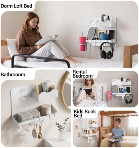 Bedside Shelf, Dorm Room Essentials Metal Floating Shelves (White) - Image 6