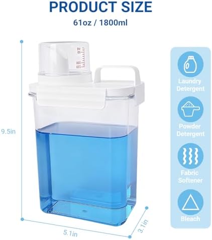 Laundry Detergent Dispenser - 61oz Refluxable Plastic Liquid Laundry Detergent Container for Laundry Room Organization - Image 2