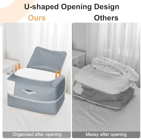 Comforter Storage Bag - 110L Large Capacity Blanket Storage Bags 2-Layer Ultra Space Saving Self Compression Organizer, Washable Compression Bags for Storage Comforter Blanket, 4-Pack, Grey - Image 4