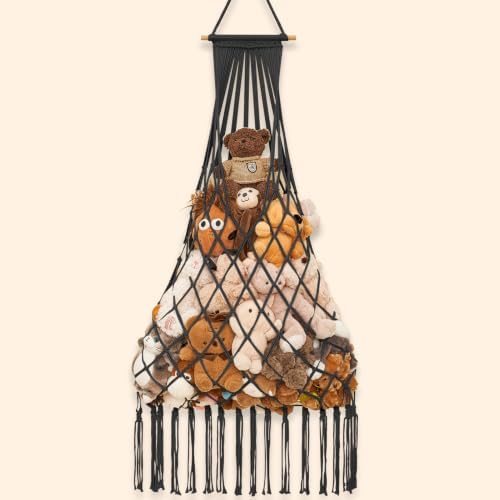 Stuffed animal net Hammock - Large 53'' H, Space-Saving (Black) by PrimZootyDesign
