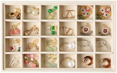 Frebeauty 24 Grid Earring Organizer,Velvet Jewelry Tray for Drawer by Frebeauty