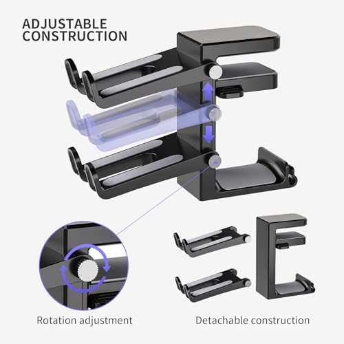 Adjustable Headphone Stand Desk-Sided Clamp Headphone Hanger with Handle PC Gaming Headset Holder (Under Desk with Handle) - Image 5